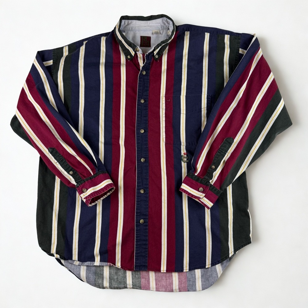 Ruff Hewn Classics Vintage Striped Shirt Mens XL Crest Logo Preppy Button Down